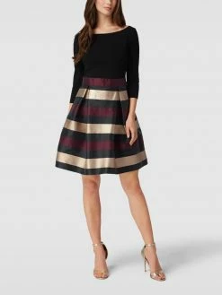 Swing Cocktailkleid Mit Streifenmuster - Bordeaux Rot