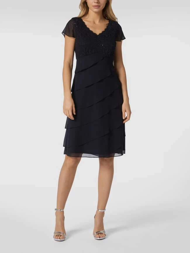 Christian Berg Cocktail Cocktailkleid Aus Spitze Und Chiffon - Marineblau Meliert 3 Christian Berg Cocktail Cocktailkleid Aus Spitze Und Chiffon - Marineblau Meliert