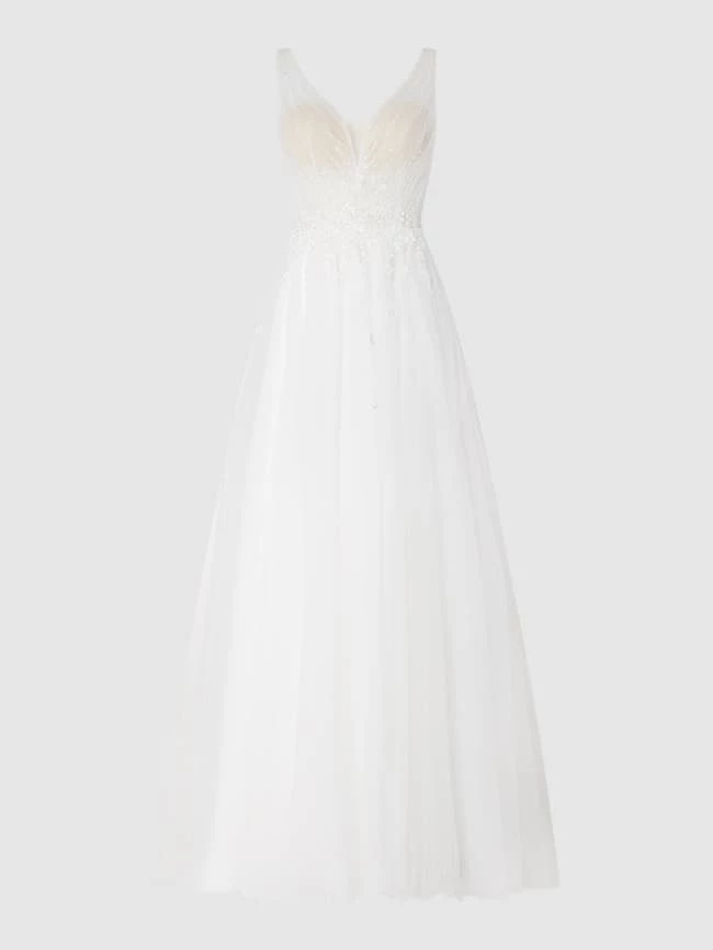 Luxuar Brautkleid Aus Tüll Mit Blüten-Applikationen - Offwhite 4 Luxuar Brautkleid Aus Tüll Mit Blüten-Applikationen - Offwhite – Bild 2