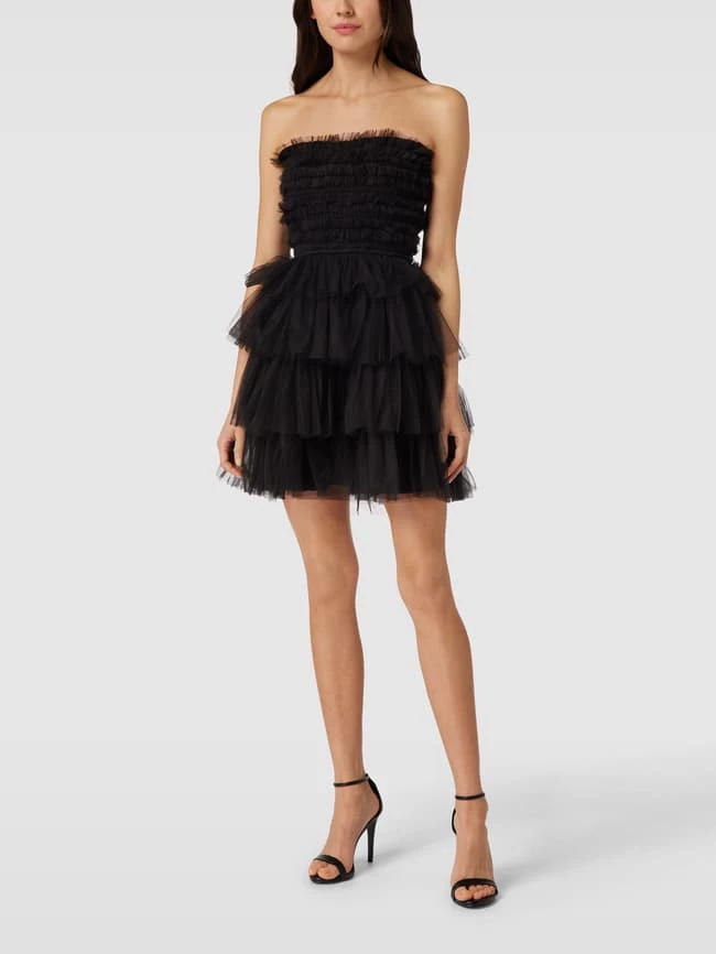 LACE & BEADS Cocktailkleid Mit Smok-Details - Schwarz 3 LACE & BEADS Cocktailkleid Mit Smok-Details - Schwarz