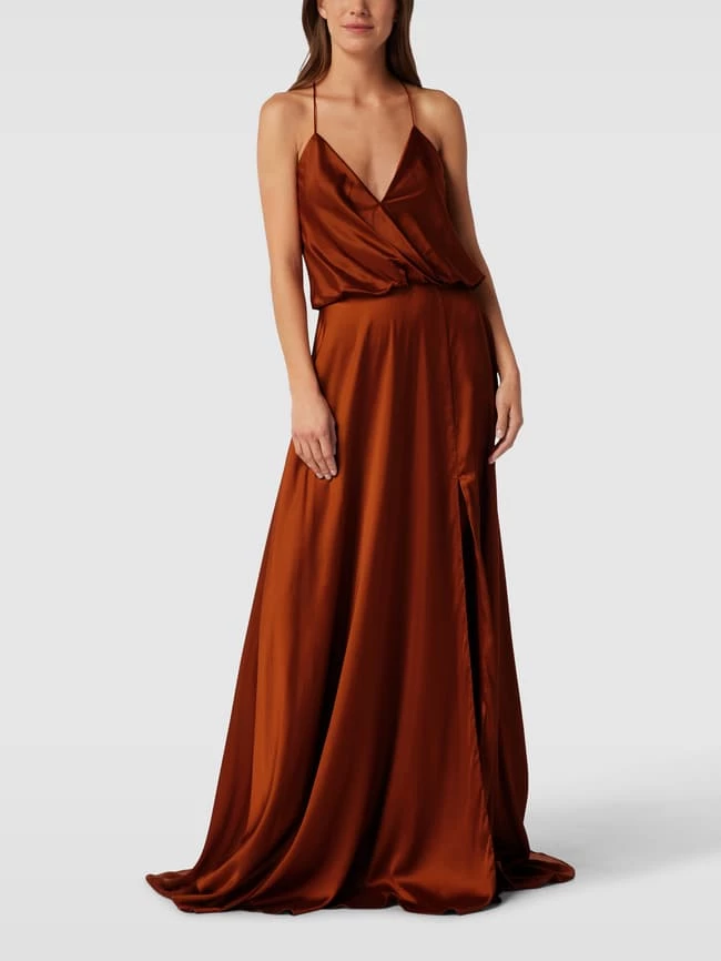Unique Abendkleid Mit Gehschlitz - Cognac 3 Unique Abendkleid Mit Gehschlitz - Cognac