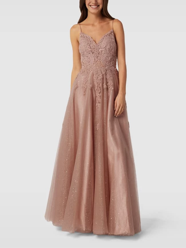 Mascara Abendkleid Mit Floralem Stitching - Taupe 3 Mascara Abendkleid Mit Floralem Stitching - Taupe