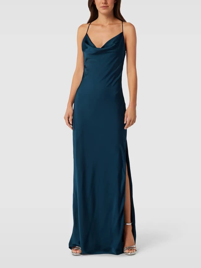 Unique Abendkleid Mit Wasserfall-Ausschnitt - Petrol 3 Unique Abendkleid Mit Wasserfall-Ausschnitt - Petrol
