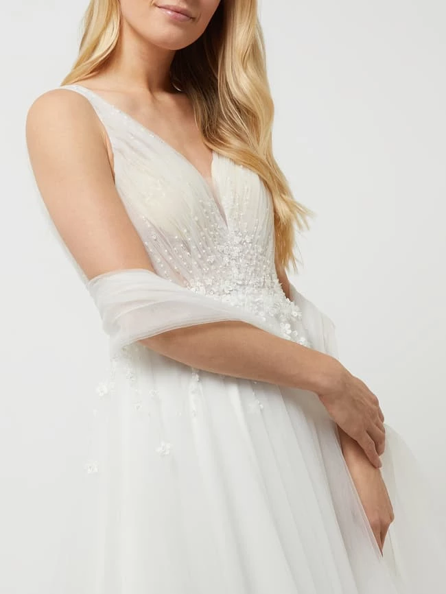 Luxuar Brautkleid Aus Tüll Mit Blüten-Applikationen - Offwhite 5 Luxuar Brautkleid Aus Tüll Mit Blüten-Applikationen - Offwhite – Bild 3