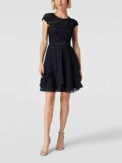 Jake*s Cocktail Cocktailkleid Mit Spitzenbesatz - Marineblau Meliert