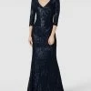 Christian Berg Cocktail Abendkleid Mit Paillettenbesatz - Dunkelblau