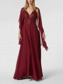 Luxuar Abendkleid Mit Strasssteinen - Bordeaux Rot