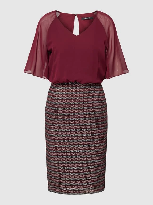 Swing Cocktailkleid Mit Abgerundetem V-Ausschnitt - Bordeaux Rot 4 Swing Cocktailkleid Mit Abgerundetem V-Ausschnitt - Bordeaux Rot – Bild 2