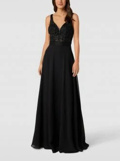 Luxuar Abendkleid Mit Ziersteinbesatz - Schwarz