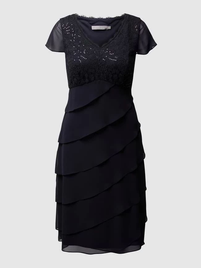 Christian Berg Cocktail Cocktailkleid Aus Spitze Und Chiffon - Marineblau Meliert 4 Christian Berg Cocktail Cocktailkleid Aus Spitze Und Chiffon - Marineblau Meliert – Bild 2