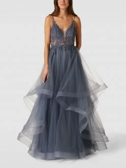 Mascara Abendkleid Mit Floralen Stickereien - Anthrazit