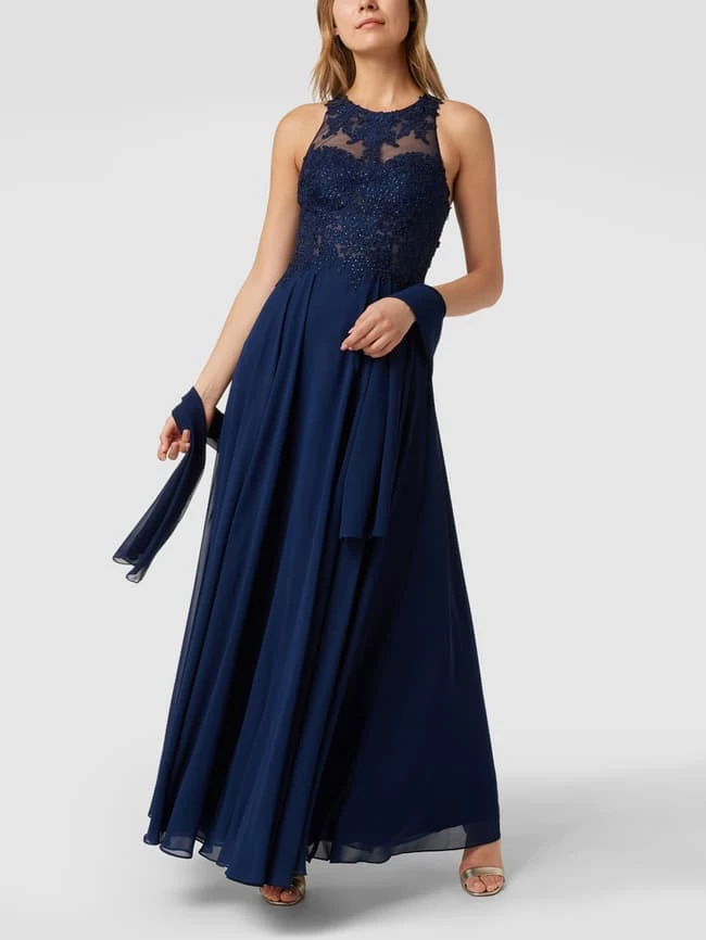 Mascara Abendkleid Mit Floralen Stickereien - Dunkelblau 3 Mascara Abendkleid Mit Floralen Stickereien - Dunkelblau